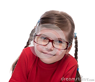 Close up portret of little girl wearing glasses Stock Photo