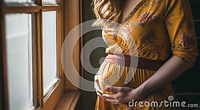close-up of pregnant woman, cute pregnant woman, lonely pregnant woman, cute girl, close-up of pregnant girl Stock Photo