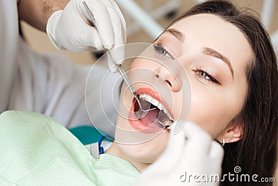 Close-up of a pretty patient with her mouth open Stock Photo