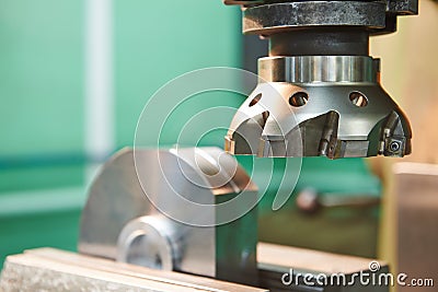 Close-up process of metal machining by mill Stock Photo