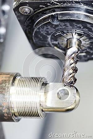 Close-up process of metal machining by milling Stock Photo