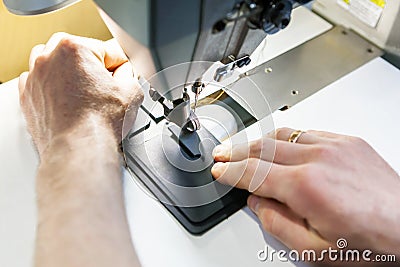 Professional sewing machine for leather work Stock Photo