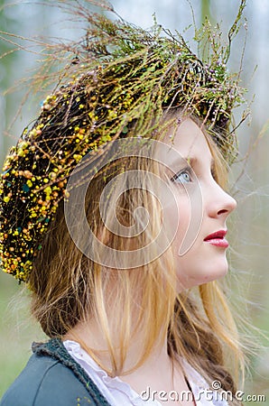 Close up profile portrait of a girl in a folk medieval style Stock Photo