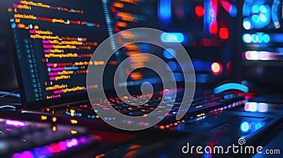 Close up of programming code on a laptop screen with blurred background. AIG53F. Stock Photo