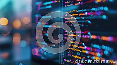 Close up of programming code on a laptop screen with blurred background. AIG53F. Stock Photo