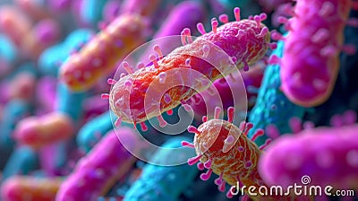 Close-up of Pseudomonas aeruginosa bacteria under a microscope AI Generated Cartoon Illustration