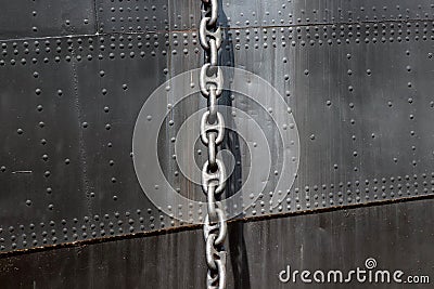 Cleveland, Ohio May 17, 2020 Close up of pulley chain at the front of the Steamship William G. Mather vessel, a retired Great Lake Editorial Stock Photo