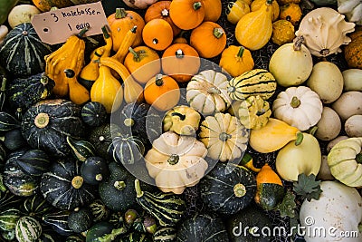 Close up of pumpkins and vegetables Stock Photo