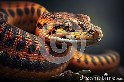 Close-up of a Snake Python - Generative AI Cartoon Illustration