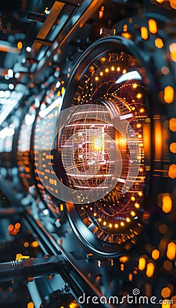 Close up of qubits in a quantum processor with holographic displays and modern computing techniques Stock Photo