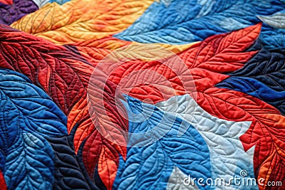 close-up of a quilted pattern on a finished quilt Stock Photo