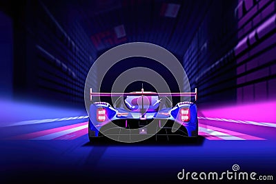 Close up of a racing cars shiny carbon fibre bodywork with sponsor logos. Speed drive concept. AI generation Stock Photo