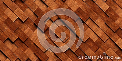 Close up of randomly shifted offset diagonal wooden rectangle blocks surface background texture or hardwood wallpaper template Cartoon Illustration