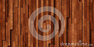 Close up of randomly shifted offset vertical wooden long thin rectangle blocks surface background texture or hardwood wallpaper Cartoon Illustration