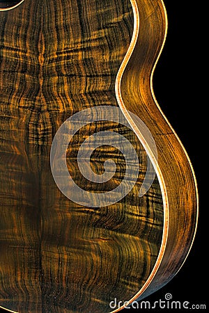 Close up of rare and highly figured Brazilian rosewood on back of acoustic guitar Stock Photo