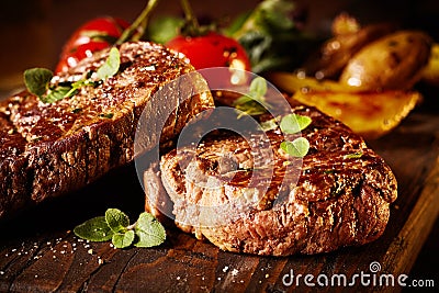 Close up of rare roasted juicy medallion of fillet Stock Photo