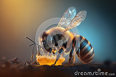 Close up Realistic Honey Bee collecting pollen. Created with Generative Ai Stock Photo