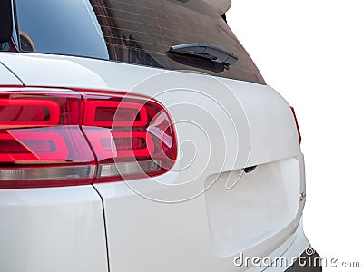 A partial close-up of the rear taillights of a white Citroen C5 aircross SUV Stock Photo