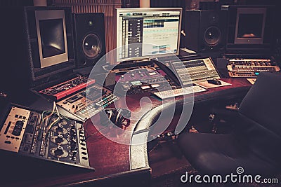 Close-up of recording studio control desk. Stock Photo