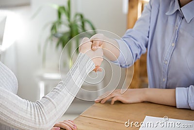 Close up of recruiter handshake female job candidate in office Stock Photo