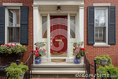 close-up of a red brick colonial front door Stock Photo