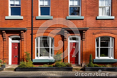 close-up of a red-brick georgian townhouse showcasing its details Stock Photo