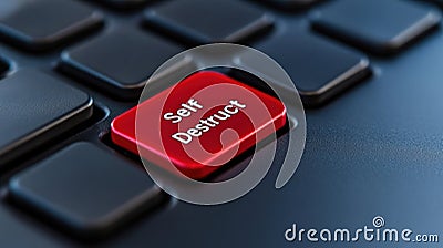A close up of a red button on the keyboard that says self destruct, AI Stock Photo