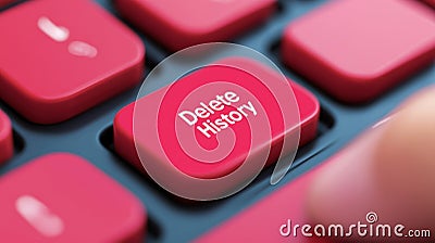A close up of a red button on the keyboard with text that says delete history, AI Stock Photo