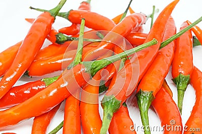 Close-up on red chili peppers Stock Photo