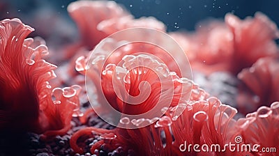 A close-up of Red Coral polyps swaying gently in crystal-clear waters, Stock Photo