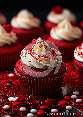 a close up of a red cupcake Stock Photo