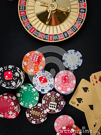 Close up red dice poker gambling table casino. Stock Photo