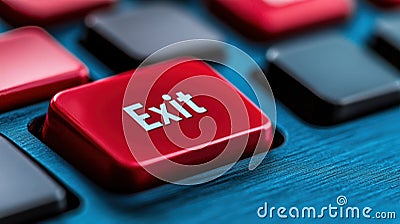 A close up of a red exit button on the keyboard, AI Stock Photo