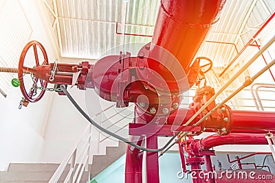 Close up of red pipe of fire pump system Stock Photo