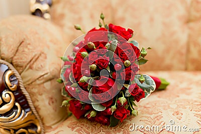 Close up of red wedding bouquet - background Stock Photo