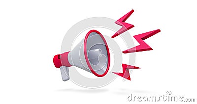 Close up red and white Megaphone and loudness icon with shadow Stock Photo