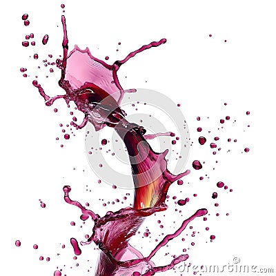 Close-up of red wine splashing on white surface. Dripped wine creates unique shapes, patterns, motion. Liquid flows, swirls, Stock Photo