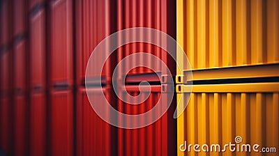 A close up of a red and yellow building with the door open, AI Stock Photo