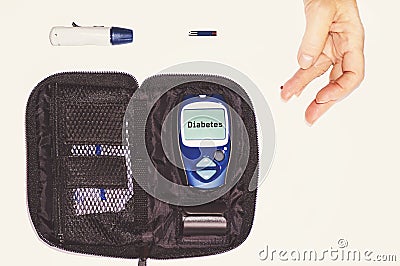 Close up results of mobile diabetes testing for sugar level. Stock Photo