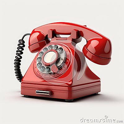 Close up of retro old red telephone on white background, created using generative ai technology Stock Photo