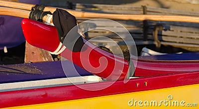 Close-up of rigging details of a canoe at Kaunaoa beach Stock Photo