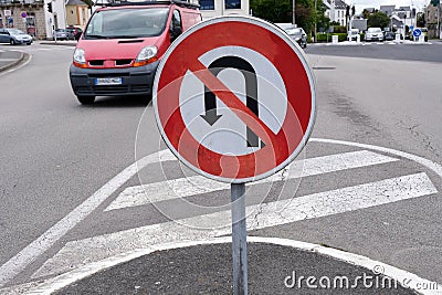 French road sign indicating the prohibition to turn around Stock Photo