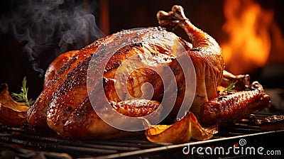 A close-up of a roasted turkey with crispy skin Stock Photo