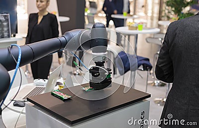 Close-up robot Doosan Arm, high-tech expo in Poland Editorial Stock Photo
