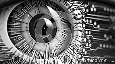Close up of a robot eye. Artificial intelligence. Concept of technological vision or artificial intelligence control. Generative Stock Photo