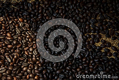 Close up robusta coffee seed difference roasted Stock Photo