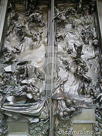 Close up of the The Rodin Museum 's bronze door in Philadelphia Editorial Stock Photo