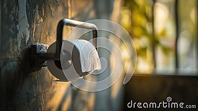 A close up of a roll of toilet paper on the wall, AI Stock Photo