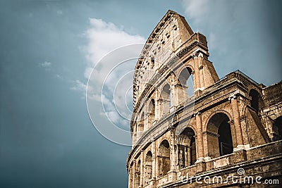 Close up on Roman colloseum in Rome, Italy, Stock Photo