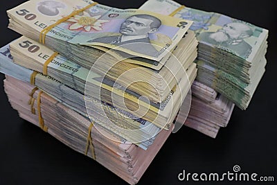 Close up of Romanian bills Stock Photo